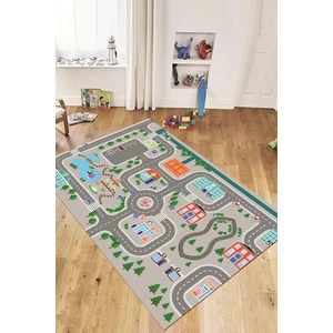 Evdeya Trafik Yollu Arabalı Yıkanabilir Eğlendirici Çocuk Odası Oyun Halısı, Çocuk-47-Gri,