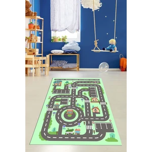 Evdeya Kaymaz Taban Yıkanabilir Trafik Yol Desen Eğlendirici Çocuk Odası Oyun Halısı, Çocuk-17-Yeşil,