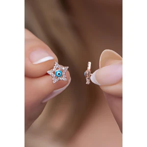 925 Ayar Gümüş Turkuaz Mineli Minik Nazar Yıldız Küpe