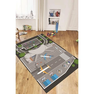 Evdeya Havalimanı Uçak Temalı Eğitici Eğkendirici Çocuk Odası Oyun Halısı, Çocuk-50-Antrasit,