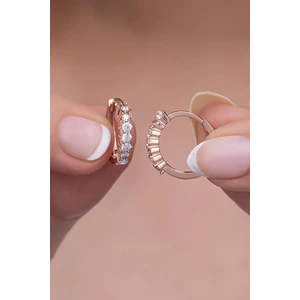 925 Ayar Gümüş Rose 15 mm Zirkon Taşlı Halka Küpe