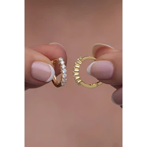 925 Ayar Gümüş Gold 15 mm Zirkon Taşlı Halka Küpe