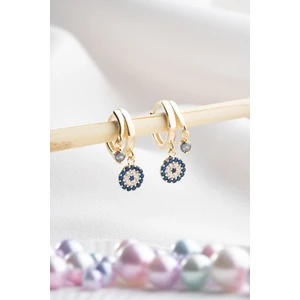 925 Ayar Gümüş Gold Mistik Topaz Taşlı 12 mm Nazar Küpe