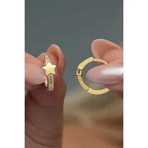 925 Ayar Gümüş Gold Kaplama Yıldız Detay 15 mm Halka Küpe