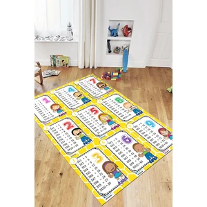 Evdeya Çarpım Tablosu Temalı Yıkanabilir Eğitici Çocuk Odası Oyun Halısı, Çocuk-45-Sarı,