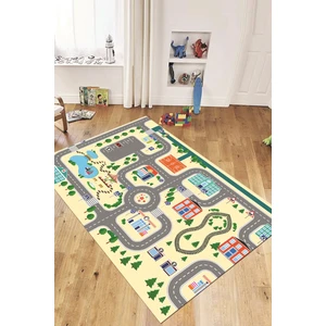 Evdeya Trafik Yollu Arabalı Yıkanabilir Eğlendirici Çocuk Odası Oyun Halısı, Çocuk-47-Krem,