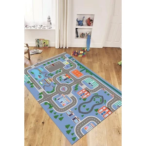 Evdeya Trafik Yollu Arabalı Yıkanabilir Eğlendirici Çocuk Odası Oyun Halısı, Çocuk-47-Mavi,
