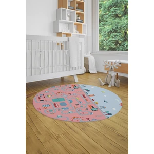 Evdeya Dijital Kaymaz Yıkanabilir Şehir Trafik Temalı Yuvarlak Çocuk Odası Oyun Halısı, Y-Çocuk-19-Pembe,