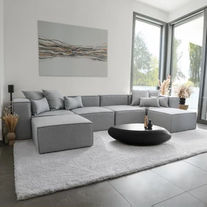 Erduran Mobilya Angelo 6 Modül Modüler Koltuk (4 Modül 2 Puf) Keten Kumaş