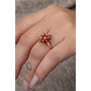925 Ayar Gümüş Ayarlanabilir Rose Kaplama Kırmızı Lotus Çiçeği Yüzük