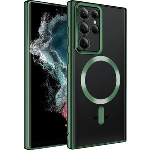 ZORE Galaxy Uyumlu S22 Ultra Kılıf Magsafe Wireless Şarj Özellikli Setro Silikon - Koyu Yeşil