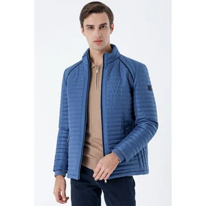 Petrol Mavi Kapitone Dolumlu Dik Yaka Astarlı Slim Fit Dar Kesim Casual Mont 1007235164