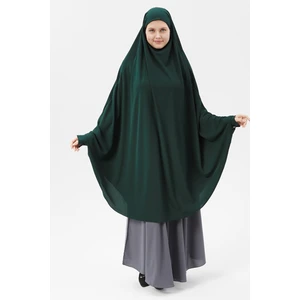 Kadın Tesettür Medine Ipeği Çarşaf Üstü Peçeli Sufle Hijab-Zümrüt Yeşili