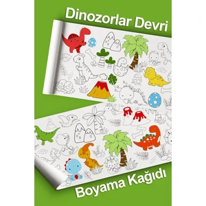 Dinozor Temalı Dev Boyama Kağıdı 2 Metre Sevimli Dinozorlar Aktivite Rulosu - Çocuk Eğitici Rulo