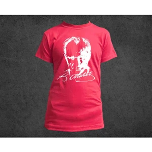 %100 Pamuk Standart Kesim Sıfır Yaka Kısa Kollu Beyaz Atatürk Baskılı Kırmızı 23 Nisan Çocuk T-Shirt