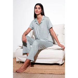 Desenli Regular Fit Gömlek Yaka Pijama Takımı Bayan Pijama Takımı 65750101