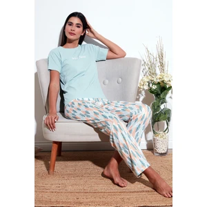 Regular Fit Bisiklet Yaka Kısa Kollu Pijama Takımı Bayan Pijama Takımı 65770105