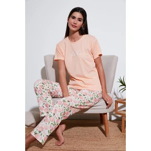 Regular Fit Bisiklet Yaka Kısa Kollu Pijama Takımı Bayan Pijama Takımı 65770105