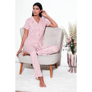 Desenli Regular Fit Gömlek Yaka Pijama Takımı Bayan Pijama Takımı 65750101