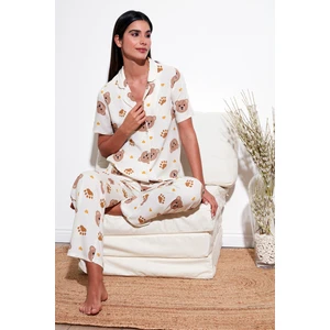 Rahat Kesim Bol Paça Mono Yaka Kısa Kollu Pijama Takımı Bayan Pijama Takımı 6110290
