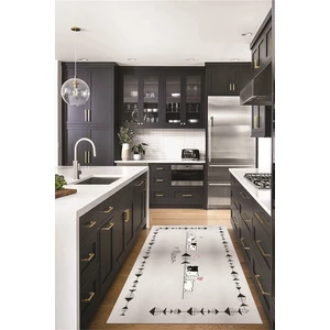 Evdeya Sevimli Hayvanlar Desenli Kaymaz Taban Yıkanabilir Mutfak Halısı, Mutfak-10-Gri,