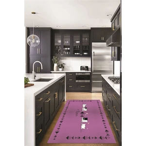 Evdeya Sevimli Hayvanlar Desenli Kaymaz Taban Yıkanabilir Mutfak Halısı, Mutfak-10-Mor,