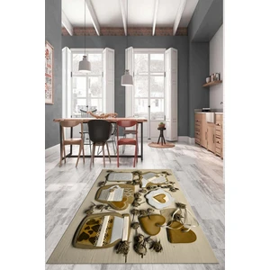 Evdeya 3D Kalp Fincan Motifli Kaymaz Yıkanabilir Modern Mutfak Halısı, Mutfak-34-Kahve,