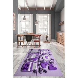 Evdeya 3D Kalp Fincan Motifli Kaymaz Yıkanabilir Modern Mutfak Halısı, Mutfak-34-Mor,