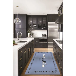 Evdeya Sevimli Hayvanlar Desenli Kaymaz Taban Yıkanabilir Mutfak Halısı, Mutfak-10-Mavi,