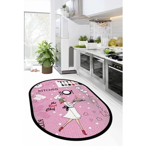 Evdeya Dijital Baskılı Yıkanabilir Kaymaz Kitchen Yazılı Aşçı Oval Mutfak Halısı, O-Mutfak-03-Pembe,