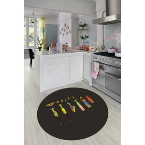 Evdeya Etnik Motifli Modern Kaymaz Taban Yıkanabilir Yuvarlak Mutfak Halısı, Y-Mutfak-40-Antrasit,