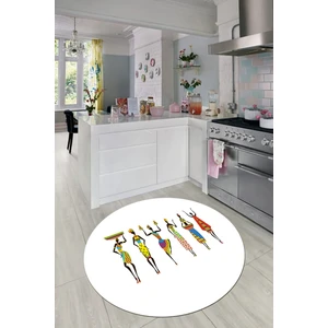 Evdeya Etnik Motifli Modern Kaymaz Taban Yıkanabilir Yuvarlak Mutfak Halısı, Y-Mutfak-40-Beyaz,