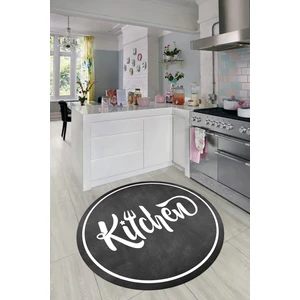 Evdeya Kitchen Yazılı Çerçeveli Kaymaz Taban Yıkanabilir Yuvarlak Mutfak Halısı, Y-Mutfak-42-Antrasit,