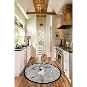 Evdeya Dijital Yıkanabilir Kaymaz Kitchen Yazılı Aşçı Yuvarlak Mutfak Halısı, Y-Mutfak-03-Gri,