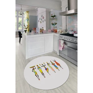 Evdeya Etnik Motifli Modern Kaymaz Taban Yıkanabilir Yuvarlak Mutfak Halısı, Y-Mutfak-40-Gri,