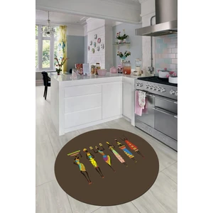 Evdeya Etnik Motifli Modern Kaymaz Taban Yıkanabilir Yuvarlak Mutfak Halısı, Y-Mutfak-40-Vizon,