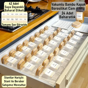 Color House 24 Adet Bambu Vakumlu Kapaklı Baharatlık Borosilikat Cam Kavanoz 300 ml ( Stantlar Hariçtir )