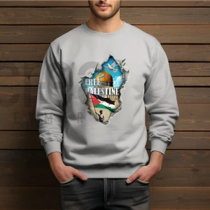 Crea Eymer Wear Özgür Filistin Illüstratif Baskılı Oversize 3 Iplik Hoodie Sweatshirt