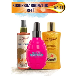 Eda Taşpınar Kusursuz Bronzluk Seti No:21 Yoğun Işıltılı Spf0 & Miami Bomb & Vanilla Body Mist