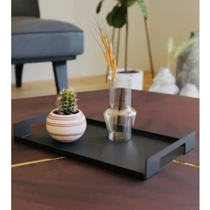 Binome Design Şık Tasarım Dekoratif,geniş Boyutlu Mat Siyah Sunum Tepsisi