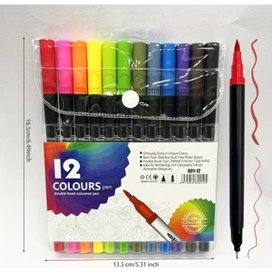 12'li Marker Set Çift Taraflı Kalem Seti 12 Renklendirme Kalemi Kaligrafi Kitap Boyama Kalemi