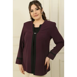 Saygı Giyim Içi Likralı Atlet Omuzlar Vatkalı Garnili Büyük Beden Krep Ceket 2'li Takım
