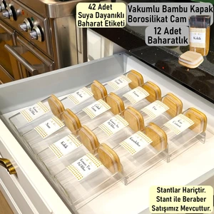 Color House Vakumlu Bambu Kapaklı Baharatlık Borosilikat Cam 300 ml 12 Adet Kavanoz ( Stantlar Hariçtir )