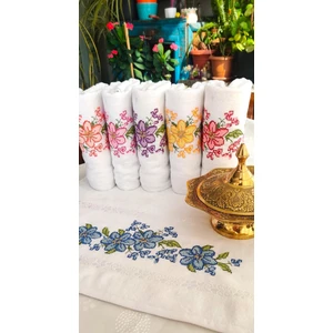 Z&N Style Annem Ribella 50 x 90  cm . Jakarlı Kanaviçe Nakışlı Çeyizlik Lüks Havlu Seti 6'Lı