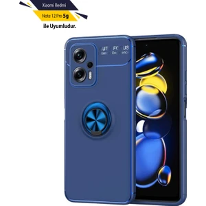 Case 4U Xiaomi Redmi Note 12 Pro 5G Kılıf Autofocus Shockprof Ravel Yüzüklü Standlı Slikon Kapak Mavi