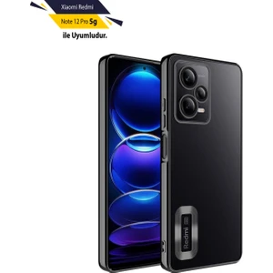 Case 4U Xiaomi Redmi Note 12 Pro 5G Kılıf Kamera Lens Korumalı Şeffaf Renkli Logo Gösteren Parlak Omega Kapak Siyah