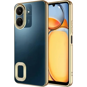 Case World Caseworld Xiaomi Redmi 13C Kapak Yanları Renkli Lens Korumalı Logo Gösteren Şeffaf Luxury Silikon Kılıf - Gold