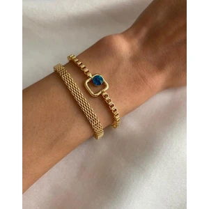 Blue Sparkle Ikili Kombin Altın Bileklik