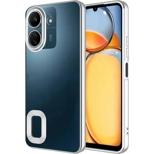 Case World Caseworld Xiaomi Redmi 13C Kapak Yanları Renkli Lens Korumalı Logo Gösteren Şeffaf Luxury Silikon Kılıf - Gümüş