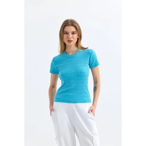 Mavi Bisiklet Yaka Kısa Kollu Kaşkorse Bluz